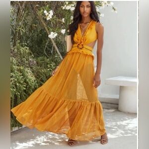 Fashion Nova Mustard Backless Dress